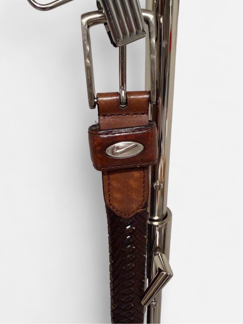 Nike Brown Braided Leather Belt with Silver Logo Buckle